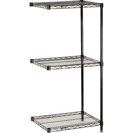 Black Epoxy, 3 Tier, Wire Shelving Add-On Unit, 48W X 18D X 34H